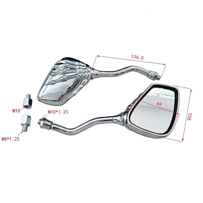 Solidspare 8MM 10MM Chrome Skull Hand Motorcycle Side MIRRORS for Harley Honda Suzuki