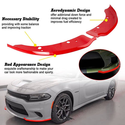 Solidspare Front Bumper Lip Splitter Trim Cover For 2015-2021 Dodge Charger SRT Scat Red