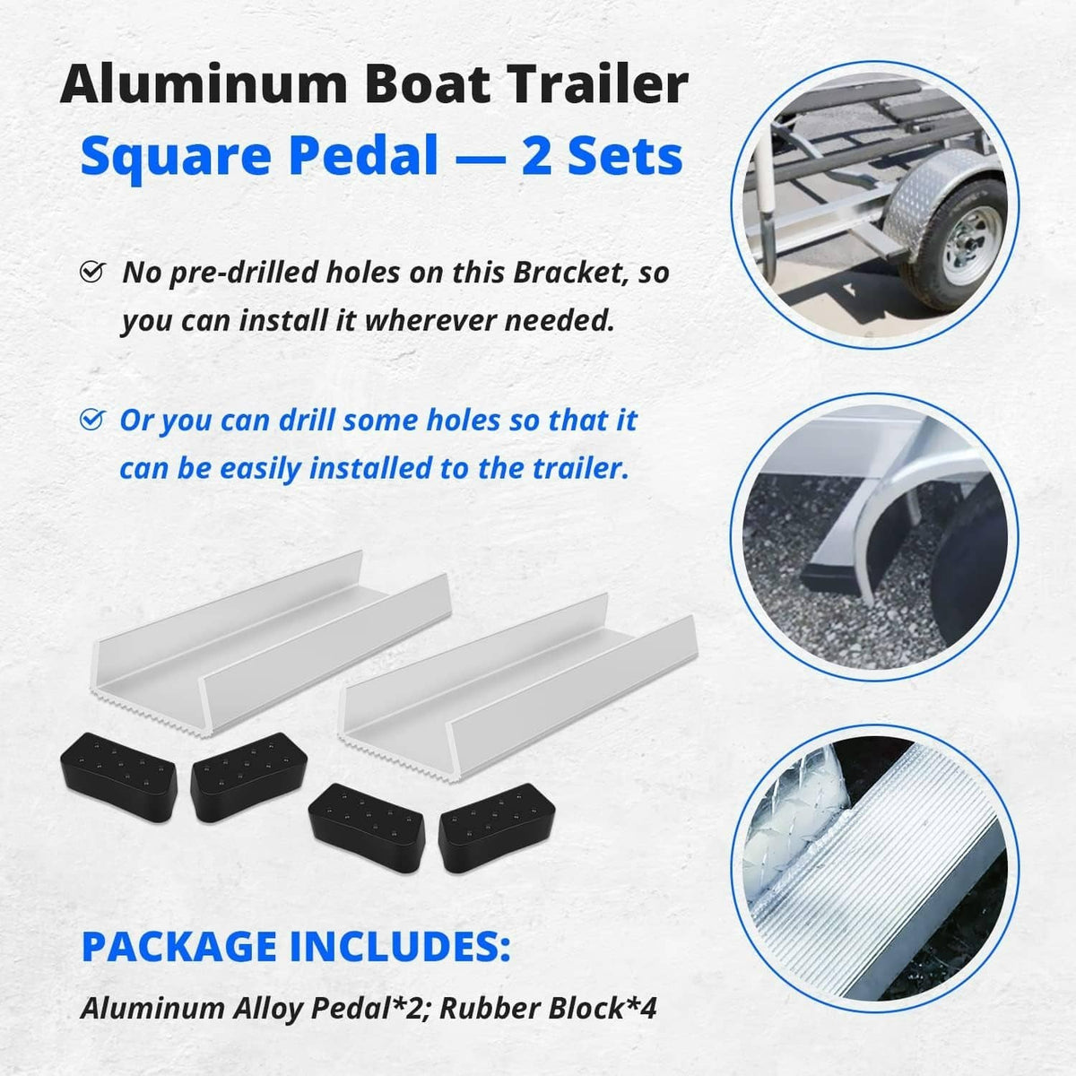 Solidspare Aluminum Boat Trailer Square Fender Mount and Step Pad Bolt On Brackets