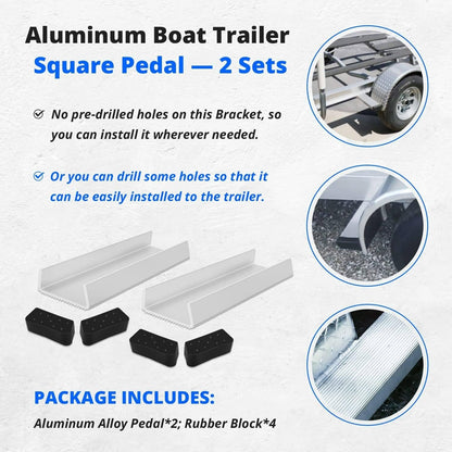Solidspare Aluminum Boat Trailer Square Fender Mount and Step Pad Bolt On Brackets