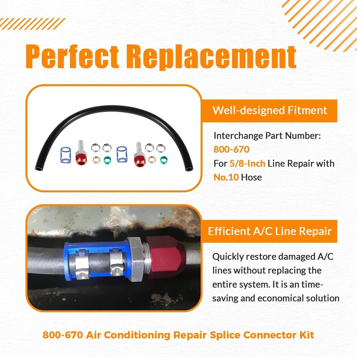 Solidspare 800-670 A/C Line Splice Kit for 5/8” Line With No.10 Hose, Line to Hose Repair