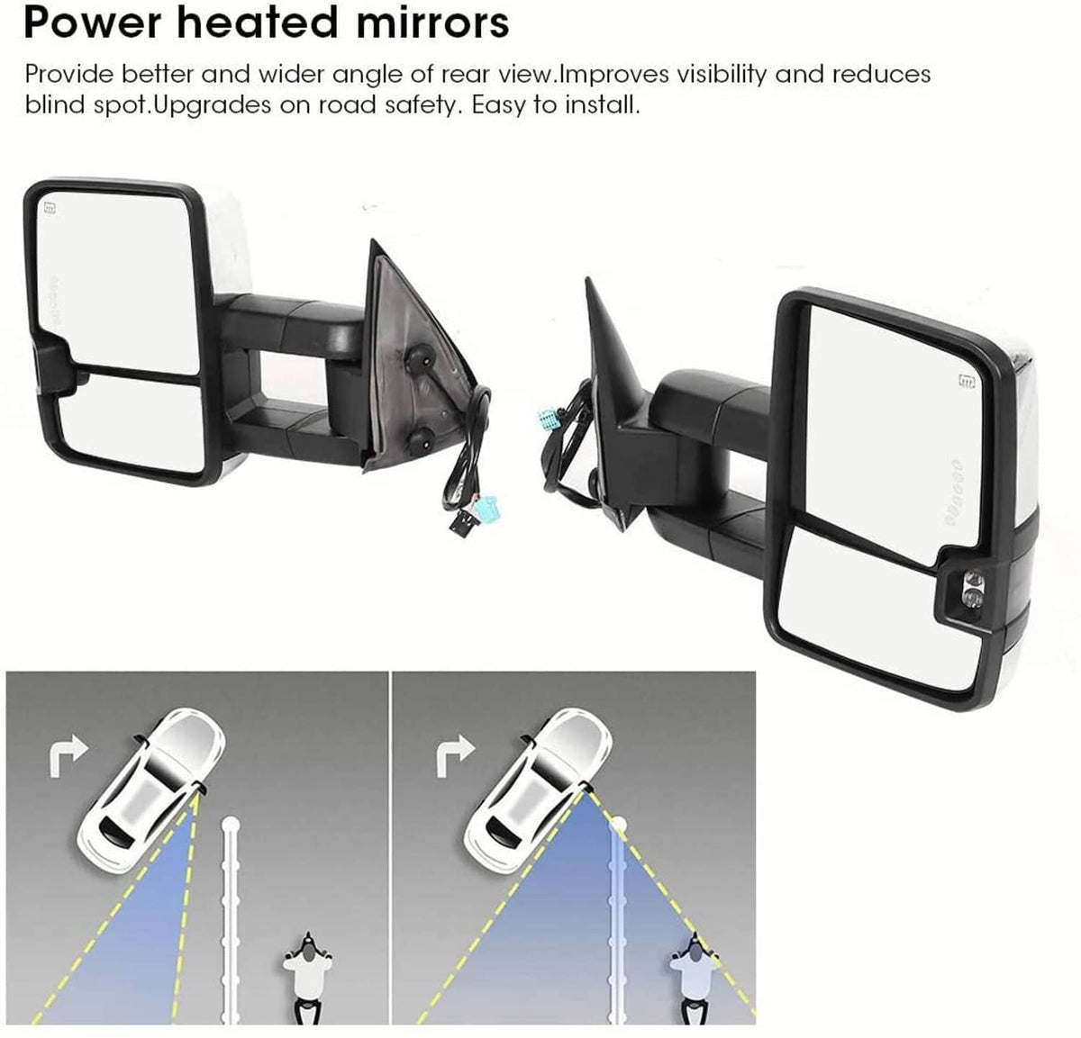 Solidspare Chrome Tow Mirror Power Heated Extend For 2003-07 Silverado Sierra Suburban 1500