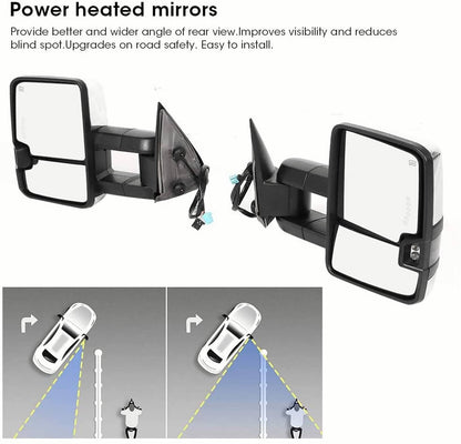 Solidspare Chrome Tow Mirror Power Heated Extend For 2003-07 Silverado Sierra Suburban 1500