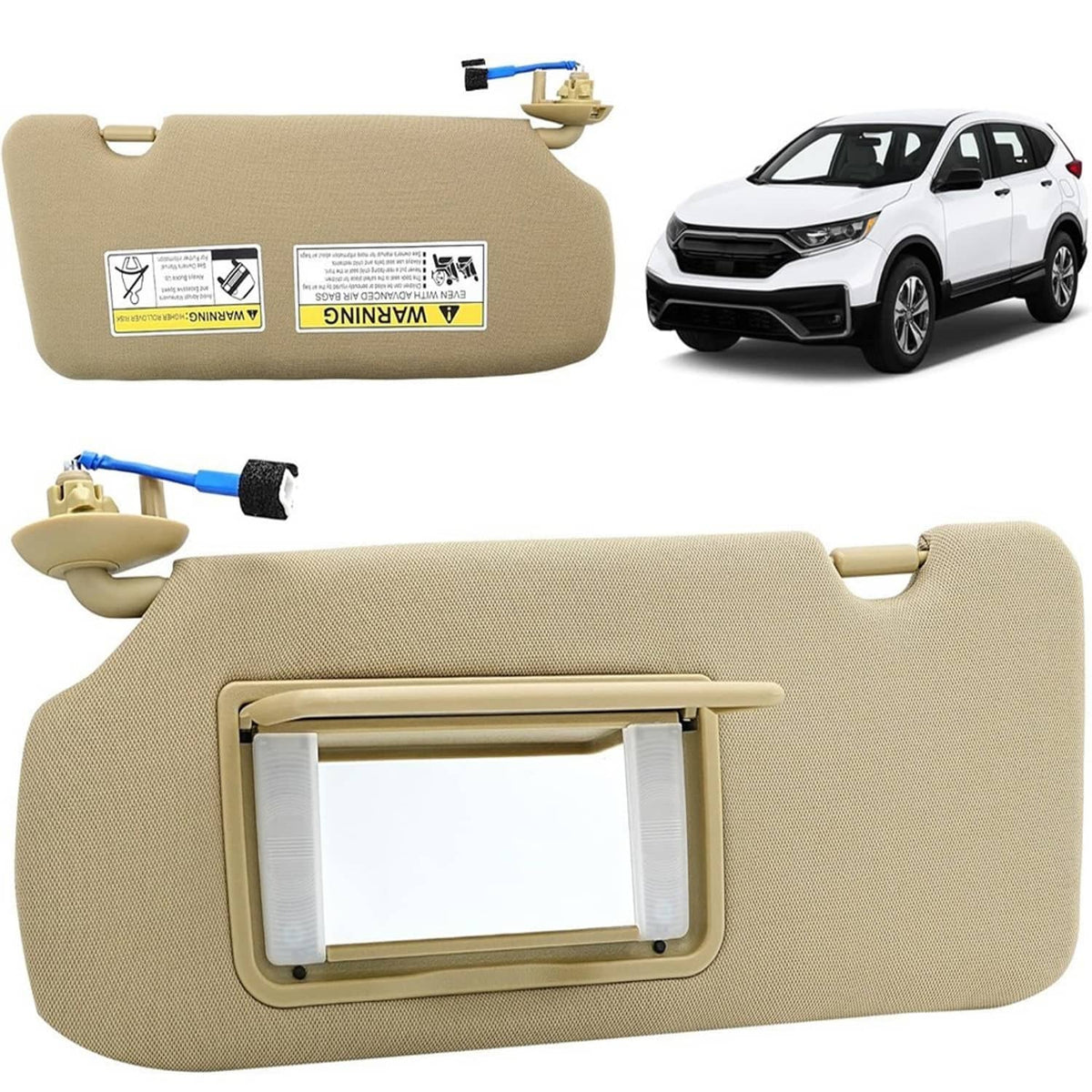 Solidspare Left Driver Side Sun Visor Beige w/Mirror & Light For 2017-2022 Honda CR-V CRV