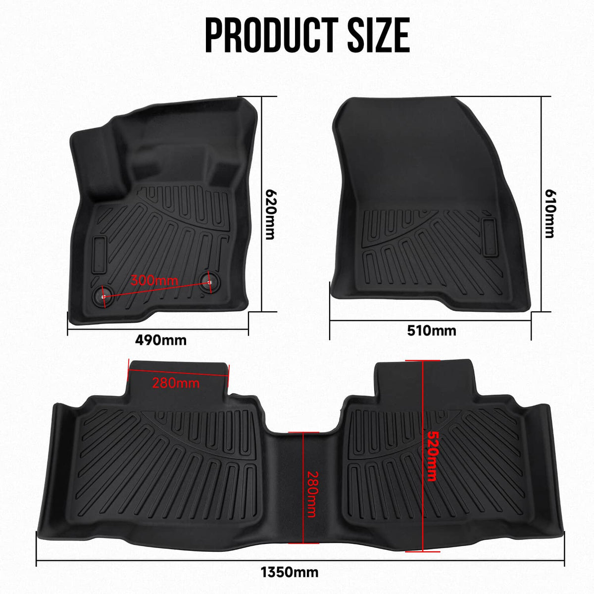 Solidspare Floor Mats for 2015-2024 2022 2023 Ford Edge TPE All Weather 3D Car Floor Liner