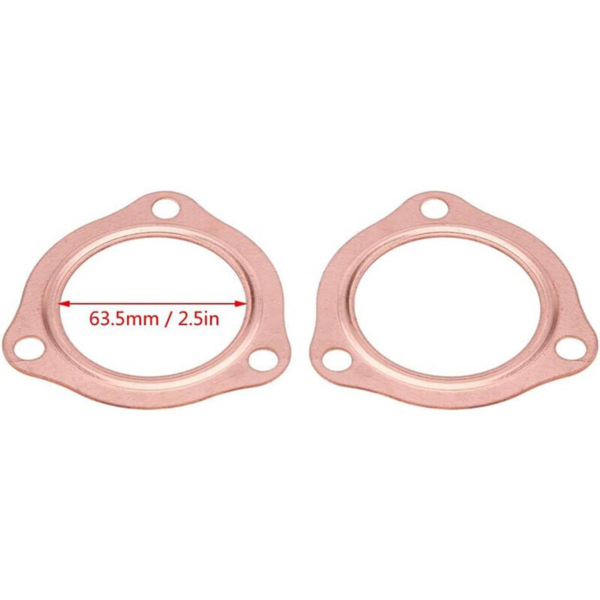 Solidspare 2Pcs 2.5"Universal Copper Header Exhaust Collector Gaskets Flanges 3-Hole 2-1/2"