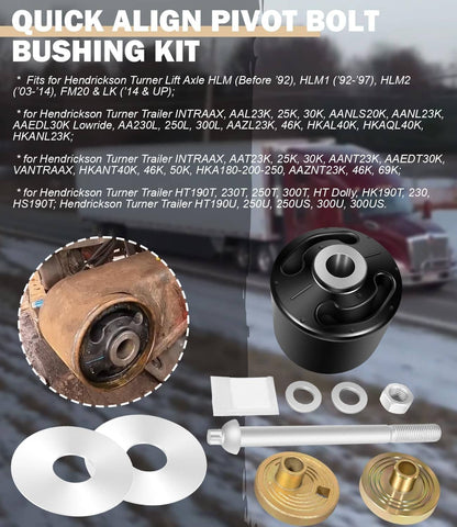 Solid Spare Quik-Align Pivot Bolt Bushing Kit w/Alignment Collar for Hendrickson Turner Lift