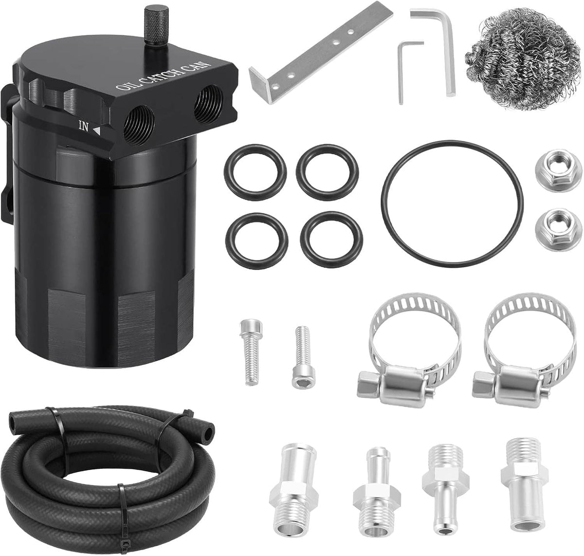 Solidspare Baffled Oil Catch Can Kit Reservoir Tank with Dipstick Fuel Hose Line Bracket