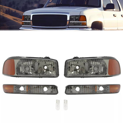 Solid Spare Chrome Headlights+Bumper Lamp Smoke Lens For GMC Sierra 1500 Yukon XL 1999-2007