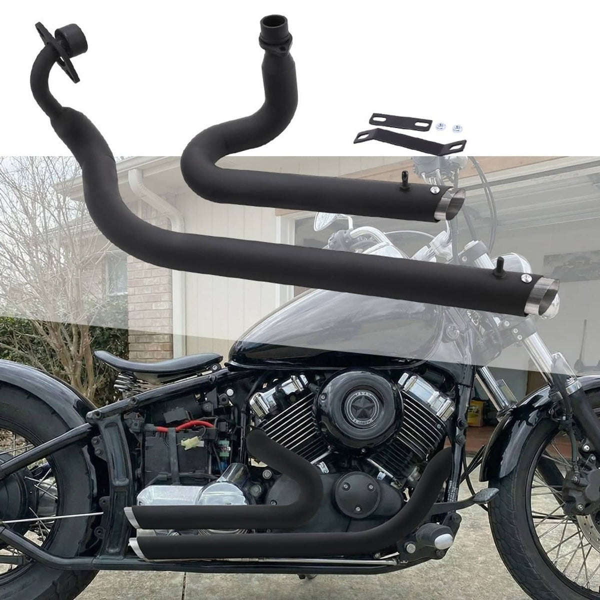Solidspare Black Shortshots Staggered Exhaust Pipes For Yamaha V star 650 XVS650 Dragstar