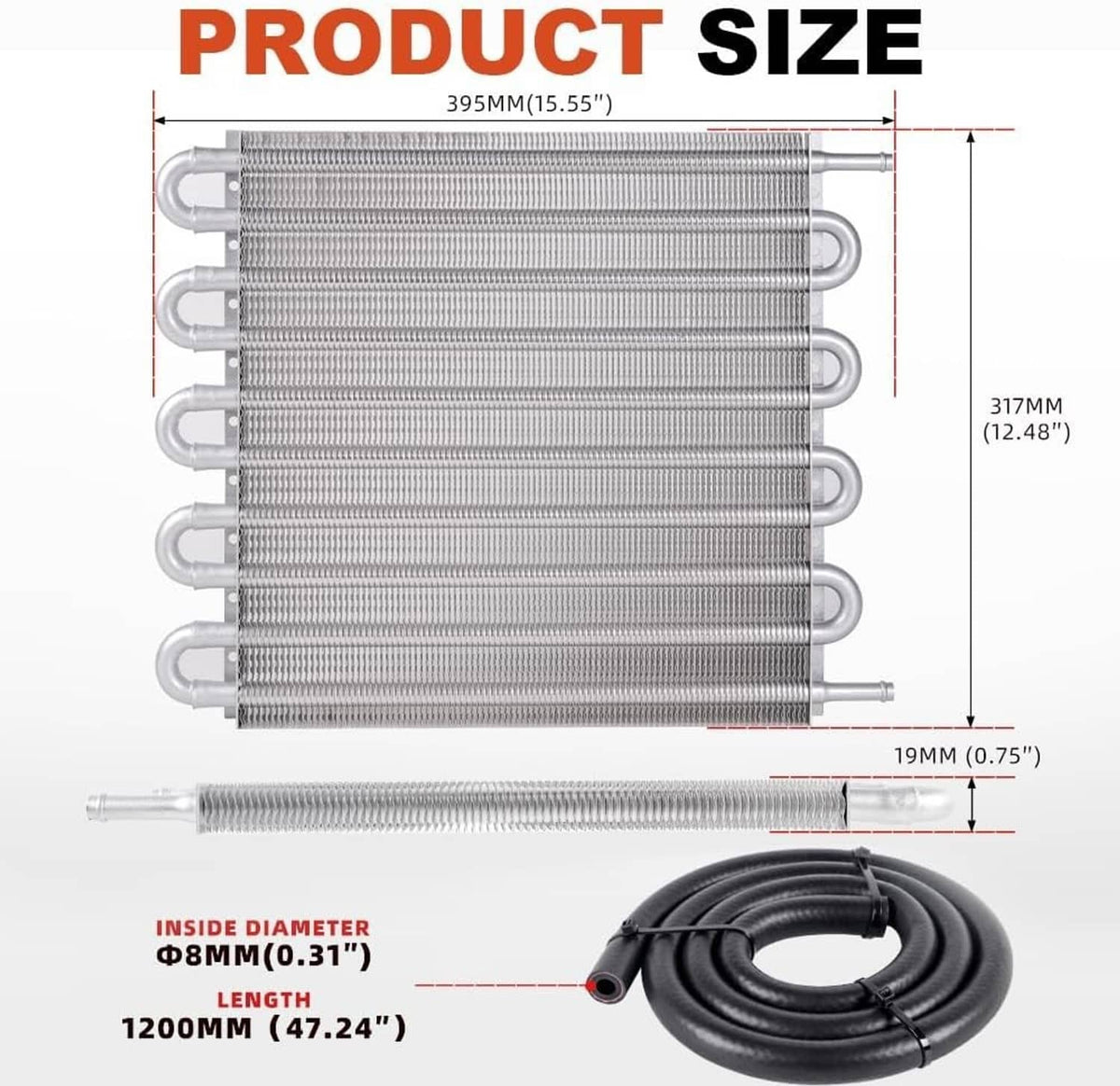 Solidspare 10 Rows Universal Aluminum Remote Transmission Oil Cooler Radiator Converter Kit