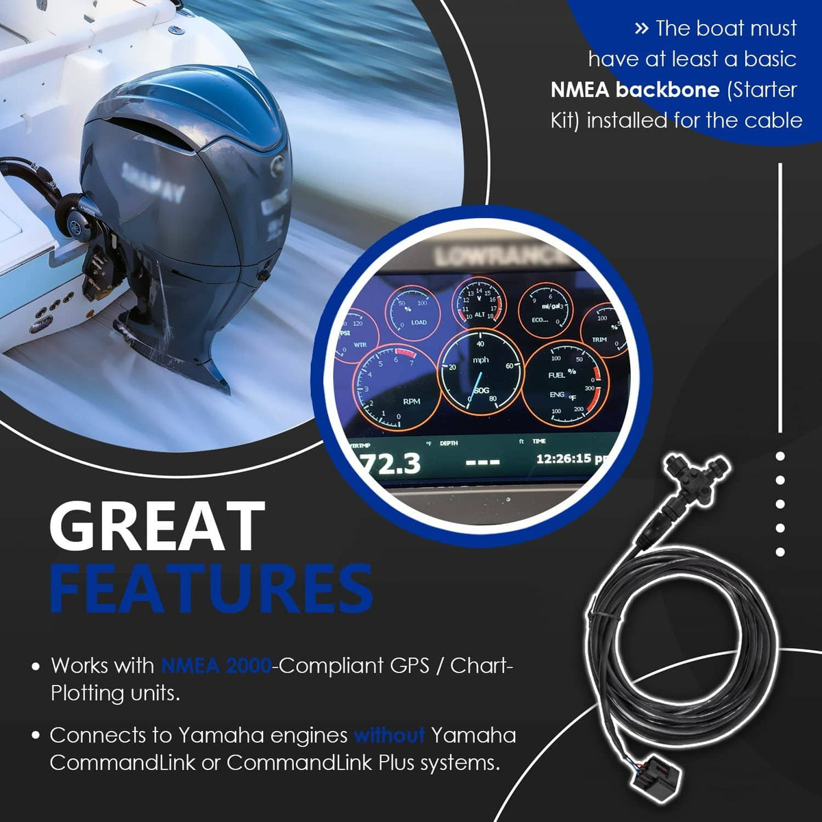Solidspare 000-0120-37 Engine Interface Cable NMEA 2000 & "T" For Yamaha Outboard 2006-2023