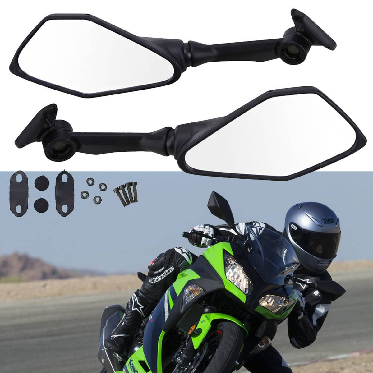 Solidspare Black L & R Rear View Mirrors For Kawasaki Ninja ZX6R ZX636 2013 2014 2015 2016