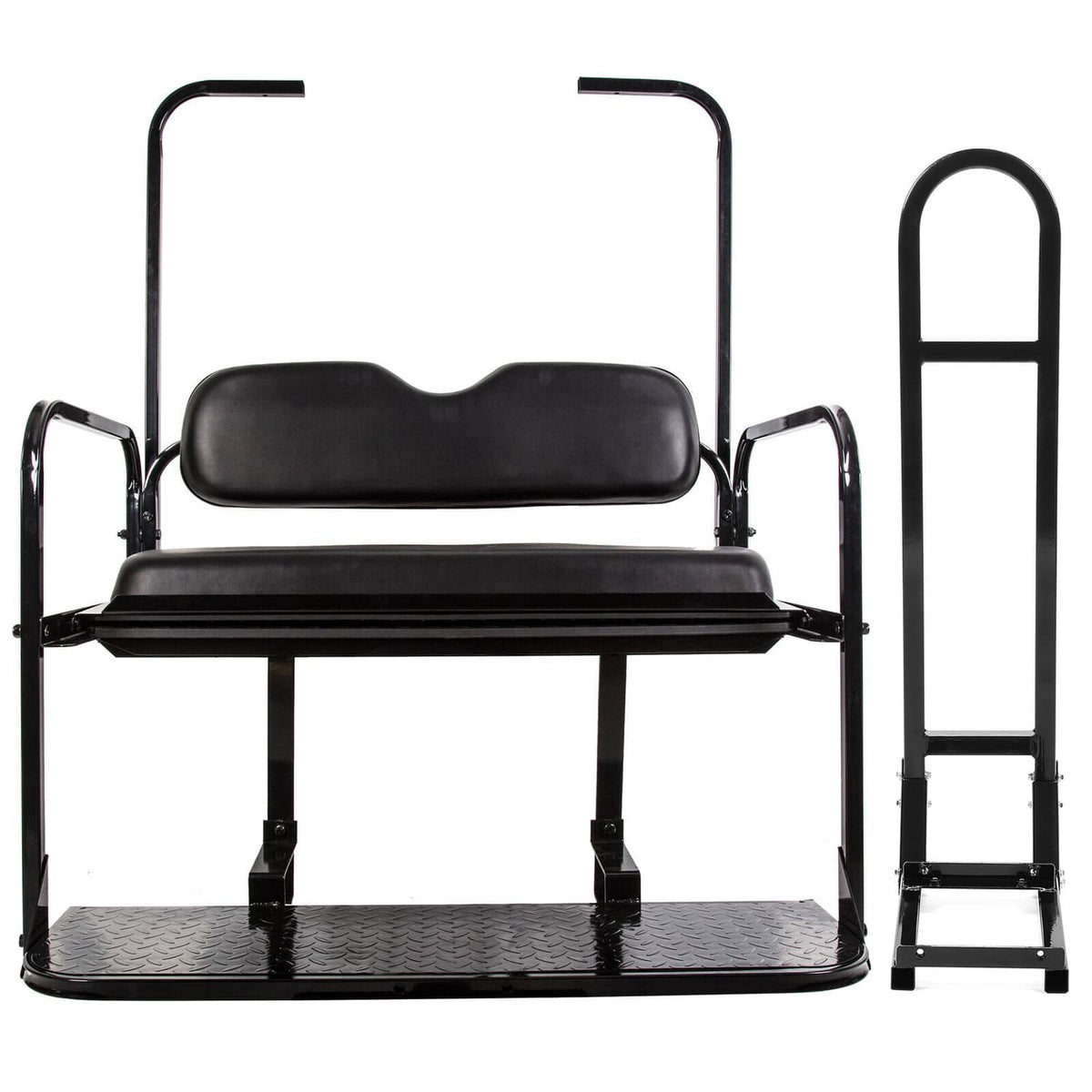 Solidspare Rear Flip Seat Kit for EZGO Golf Cart TXT model (Black) with Grab Bar Handle
