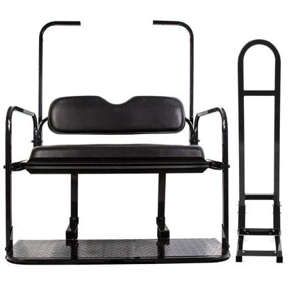 Solidspare Rear Flip Seat Kit for EZGO Golf Cart TXT model (Black) with Grab Bar Handle