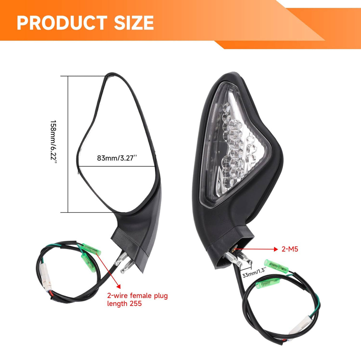 Solidspare Rear View Mirrors with Turn Signals For Ducati 848 EVO 08-13 1098 1098S 07-09