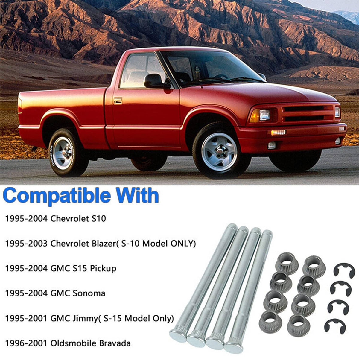 Solidspare New For 1994-2004 Chevy S10 & GMC S15/Sonoma Door Hinge Pins and Bushing Kit