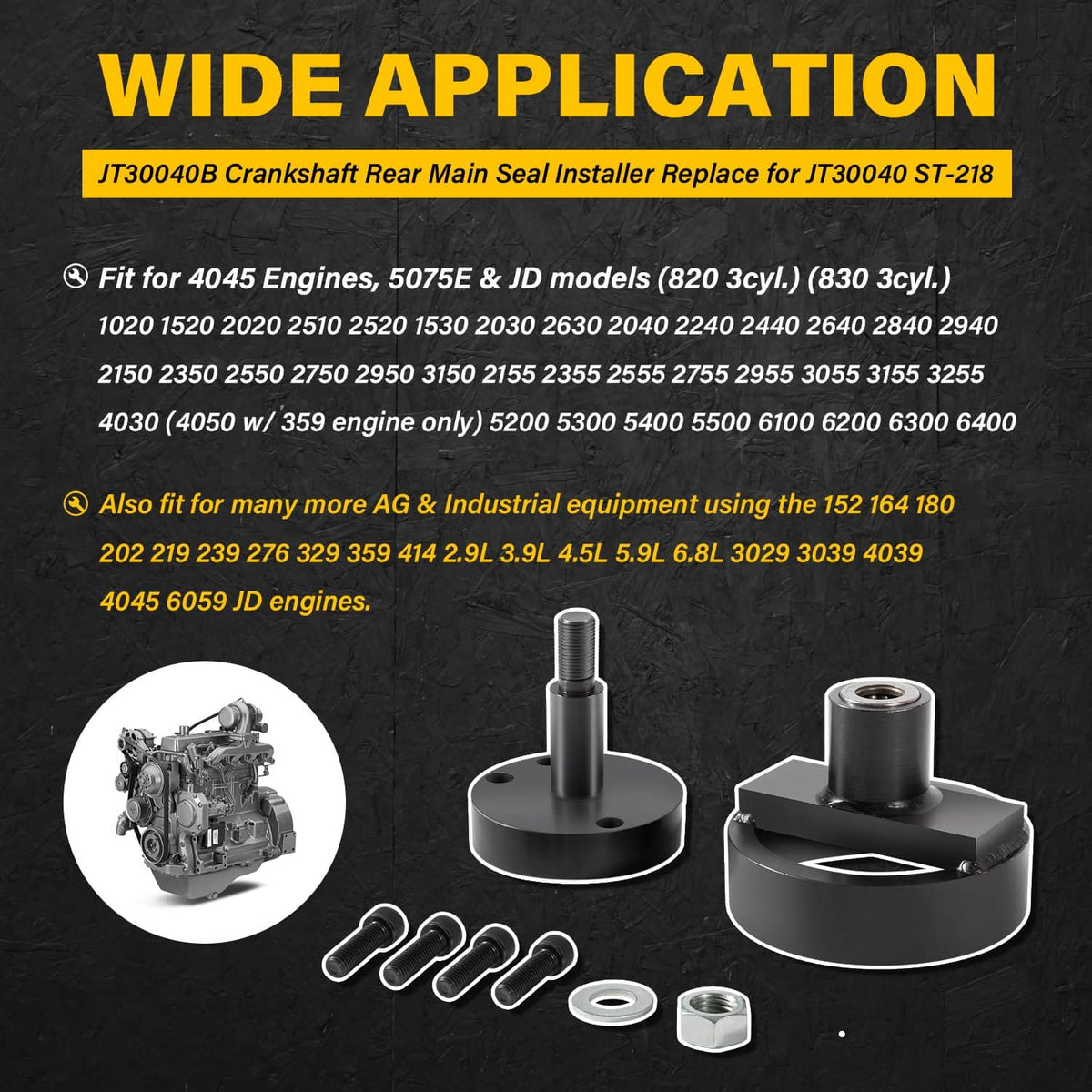 Solidspare JT30040B Rear Main Seal Installer fit for JD 202 219 239 329 359 414 Engines