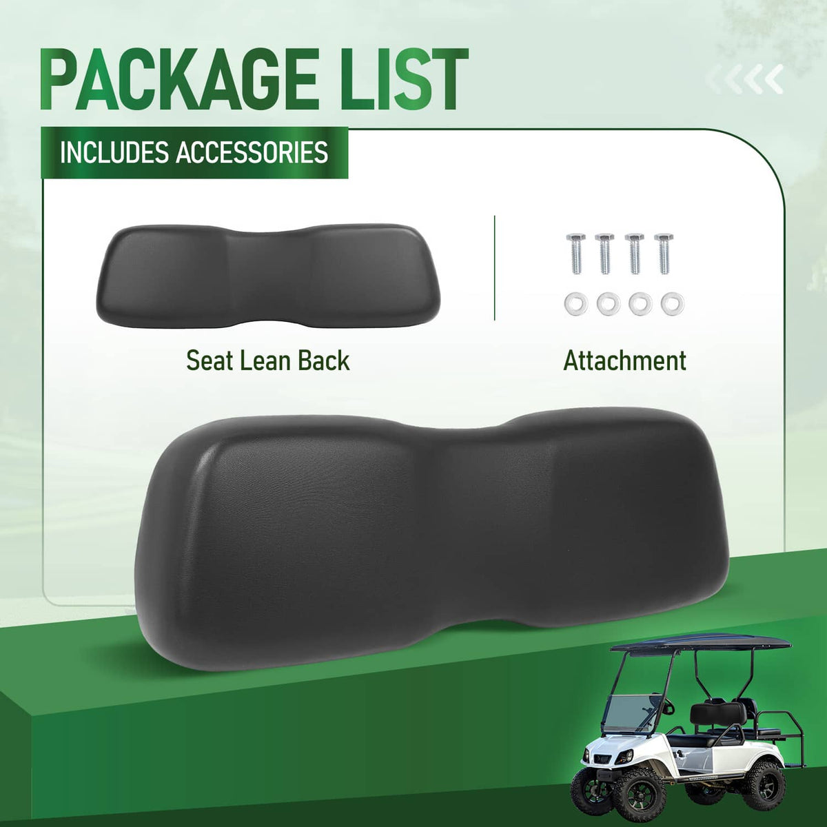 Solidspare Black Front Seat Lean Back Backrest Cushion For Club Car DS 2000.5-up Golf Cart