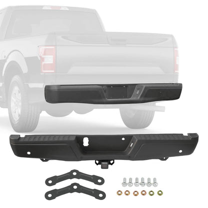 Solidspare Black Rear Bumper Assembly w/ Max Tow Hitch w/ Sensor Holes For 15-20 Ford F-150