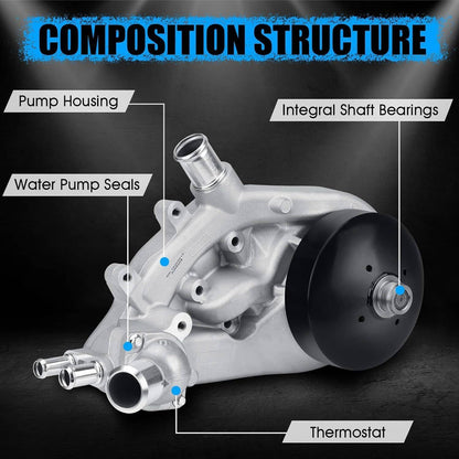 Solidspare New Water Pump w/Thermostat for 2007-16 Chevrolet GMC Vortec 4.8L 5.3L 6.0L 6.2L