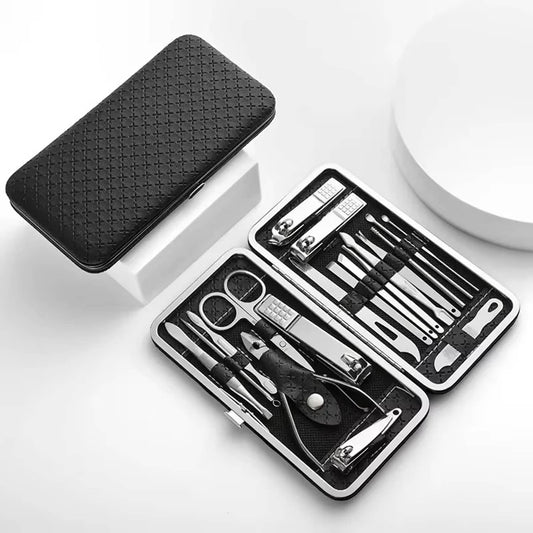 Solid Spare 19 PCS Pedicure / Manicure Set Nail Clippers Cleaner Cuticle Grooming Kit Case