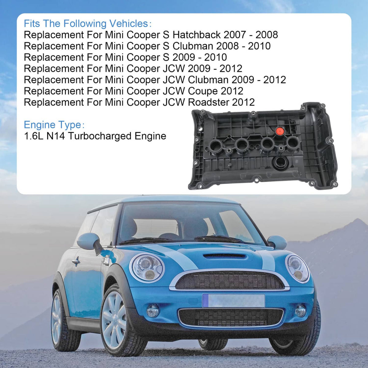 Solidspare VALVE COVER WITH GASKET FOR 2007-2012 MINI COOPER S/JCW R55 R56 R57 R60 1.6L N14