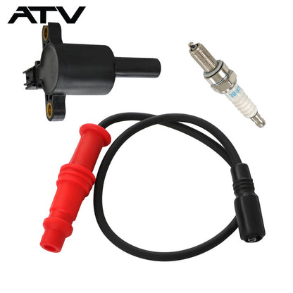 Solidspare Ignition coil w/ Wire Cap & Spark plug for Polaris Ranger 500 4x4 2008 2009-2014