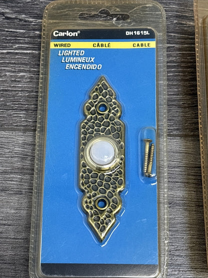 New 2-pack lot CARLON Antique brass wrought iron LIGHTED DOORBELL BUTTON DH1615L