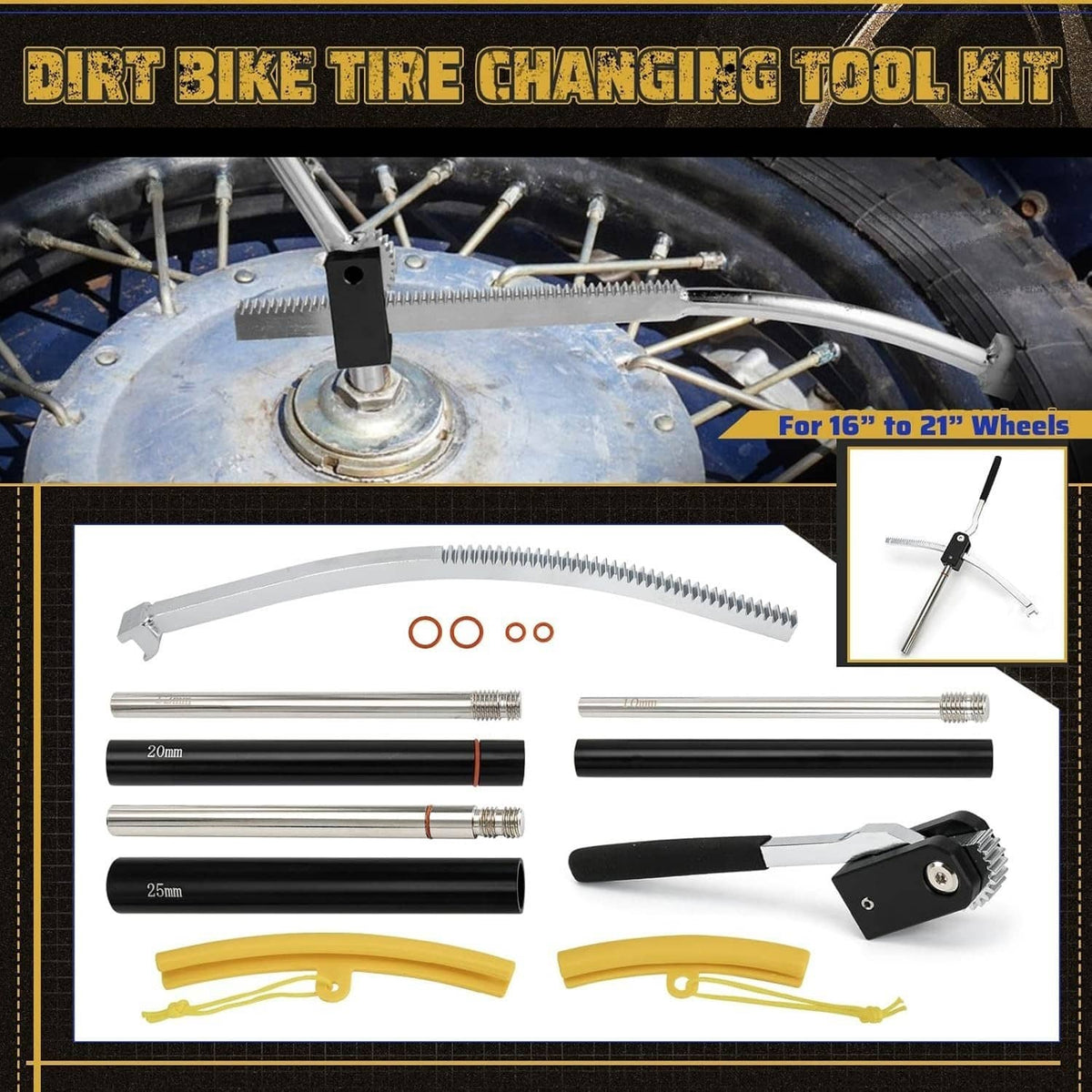 Solidspare Dirt Bike Tire Changing Tool Kit Fit for Motocross and Enduro 16" to 21" 15-25mm