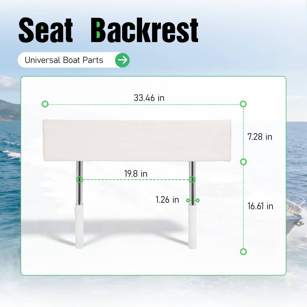 Solidspare For Universal Boat Seat Backrest W/Folding Arms Leaning Post White + Silvery