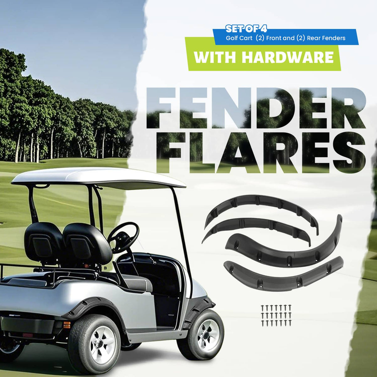 Solidspare 4 PCS Front and Rear Golf Cart Standard Fender Flares Set for Club Car Precedent