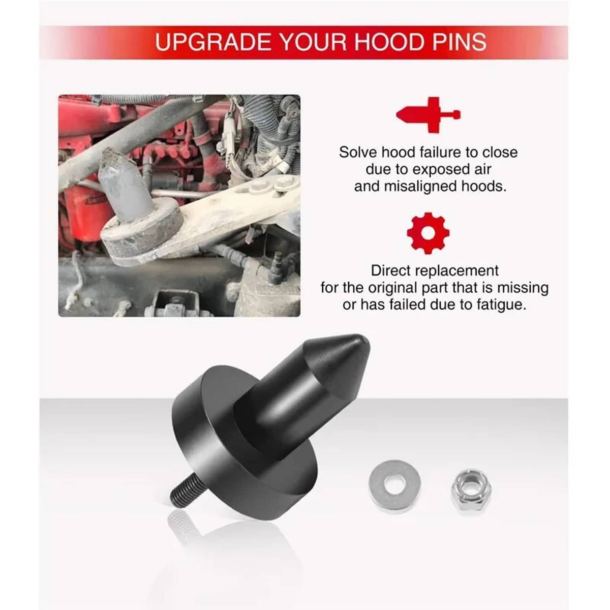 Solid Spare 2set For Kenworth W900,T2000,T800,T660,T600A,T600 924-5410 Hood Pin Poly Kit