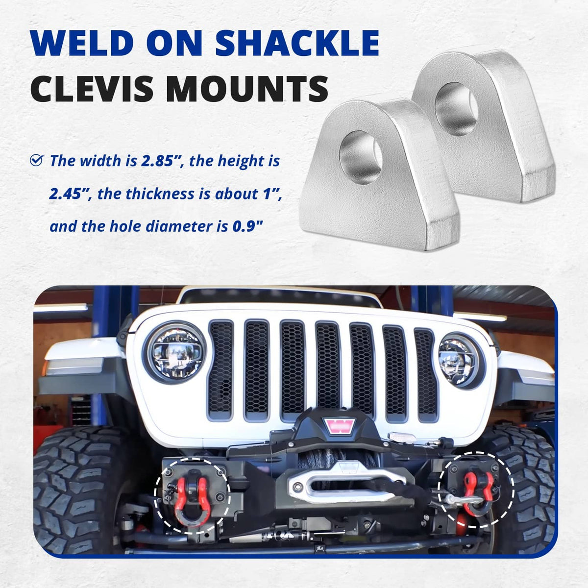 Solidspare 2Pcs Weld on Shackle Clevis Mount 1" Thick Steel Offroad Hydraulic Tractor Mount
