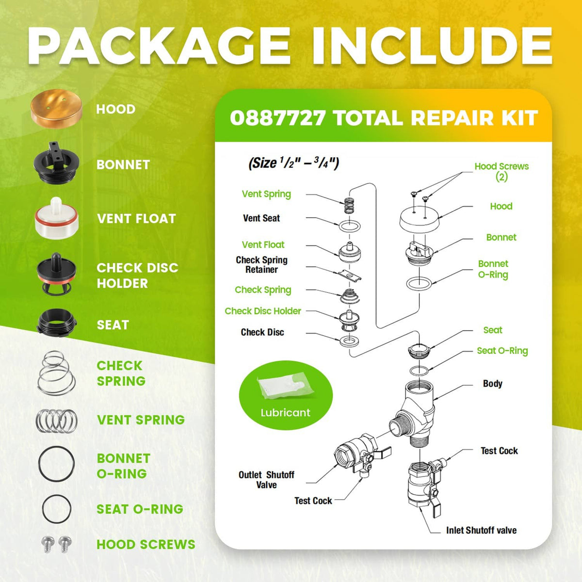 Solidspare Replace for Watts 0887727 1/2 3/4 Inch Pressure Vacuum Breaker Total Repair Kit