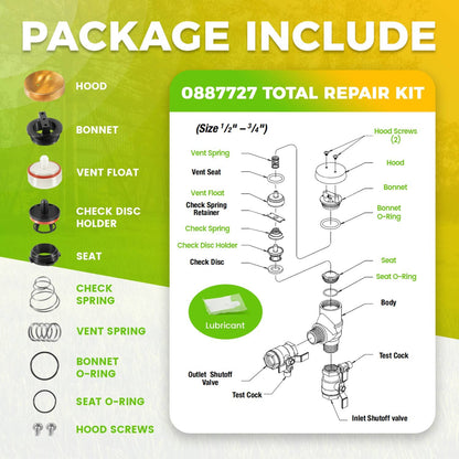 Solidspare Replace for Watts 0887727 1/2 3/4 Inch Pressure Vacuum Breaker Total Repair Kit