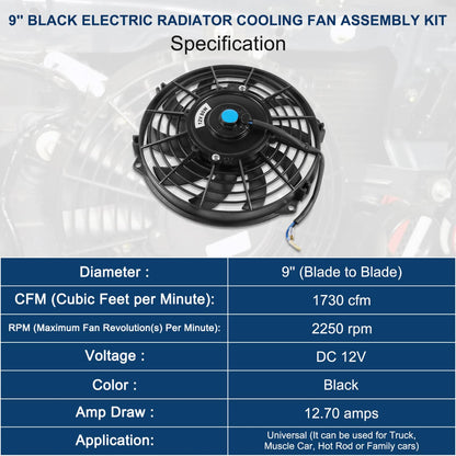Solidspare 2 PCS 9 inch 12V Slim Fan Push Pull Electric Radiator Cooling Fan Mount Kit