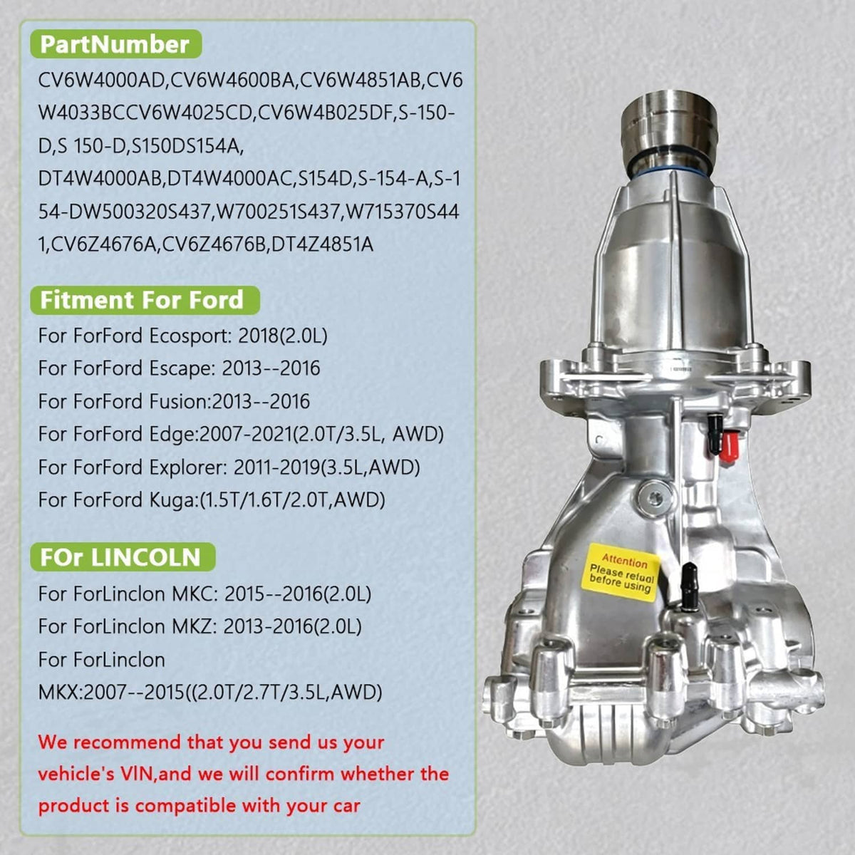 Solidspare For 2013-2019 Ford Edge 3.7L 3.5L MU7Z4000J CV6W-4B025-DF Rear Differential
