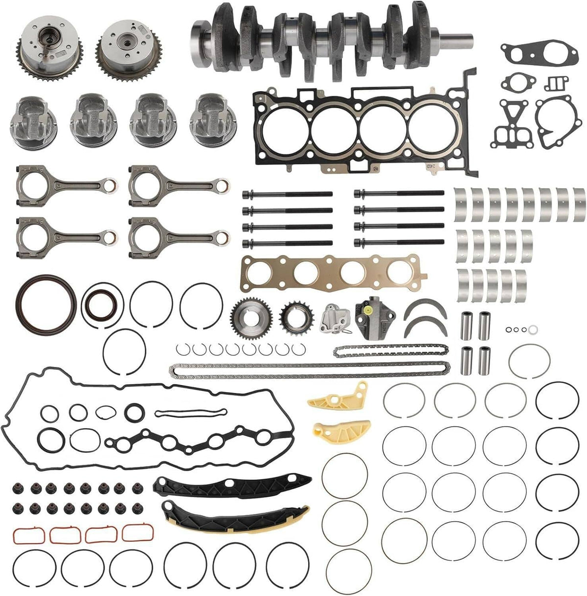 Solidspare For Kia 2.4L Overhaul Rebuild Kit Piston Gasket & Crankshaft Rods Timing Chain