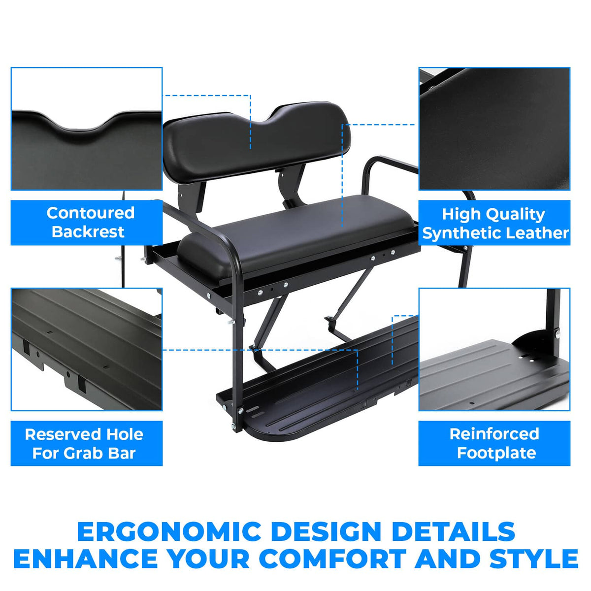 Solidspare For Yamaha G14-G22 Golf Cart Rear Seat Kit For G16 G19 G20 G21 Black Cushion