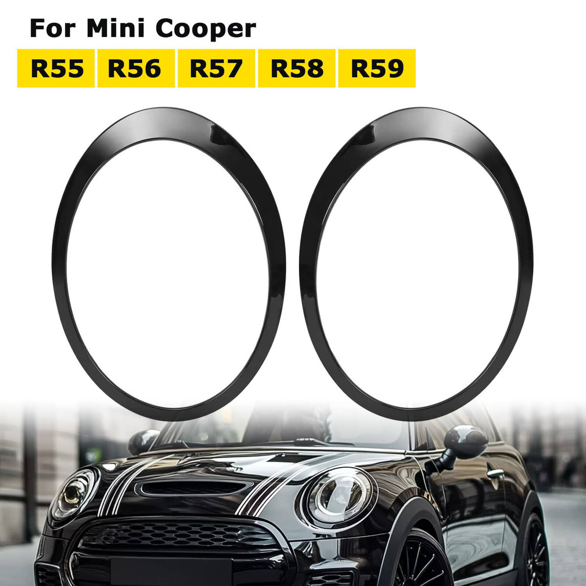 Solid Spare Black Headlight Trims Ring Bezels Cover Pair For Mini Cooper R55 R56 2007-2015