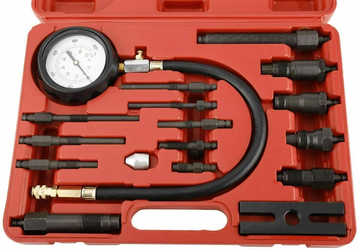 Solidspare 16 Pcs Diesel Engine Compression Gauge Tester Cylinder Pressure Test Tool Kit