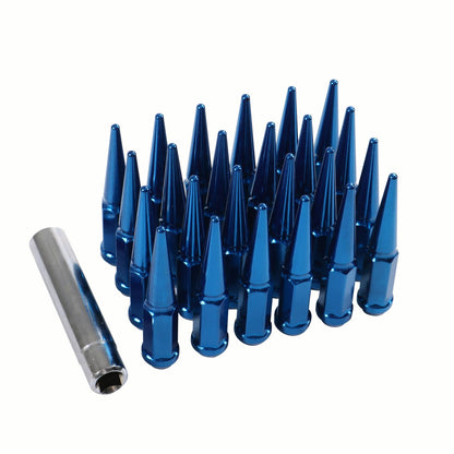 Solidspare 24PCS M14x1.5 Spike Lug Nuts 4.5 Tall Blue For 6 Lug GMC Chevy Ford With Key