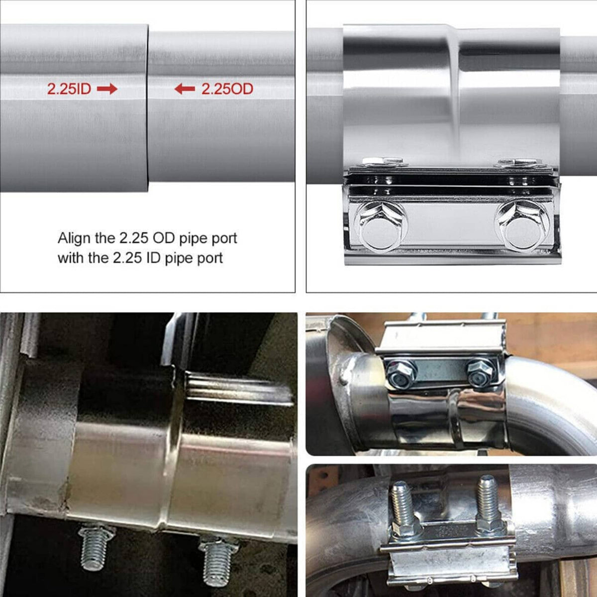 Solidspare 4Pcs New Stainless Lap Joint Exhaust Clamp Sleeve Band For 2.5" 2 1/2" OD Pipe