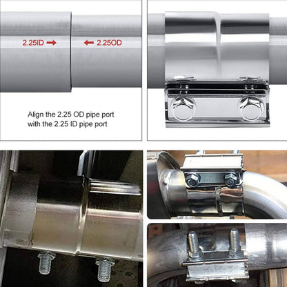 Solidspare 4Pcs New Stainless Lap Joint Exhaust Clamp Sleeve Band For 2.5" 2 1/2" OD Pipe