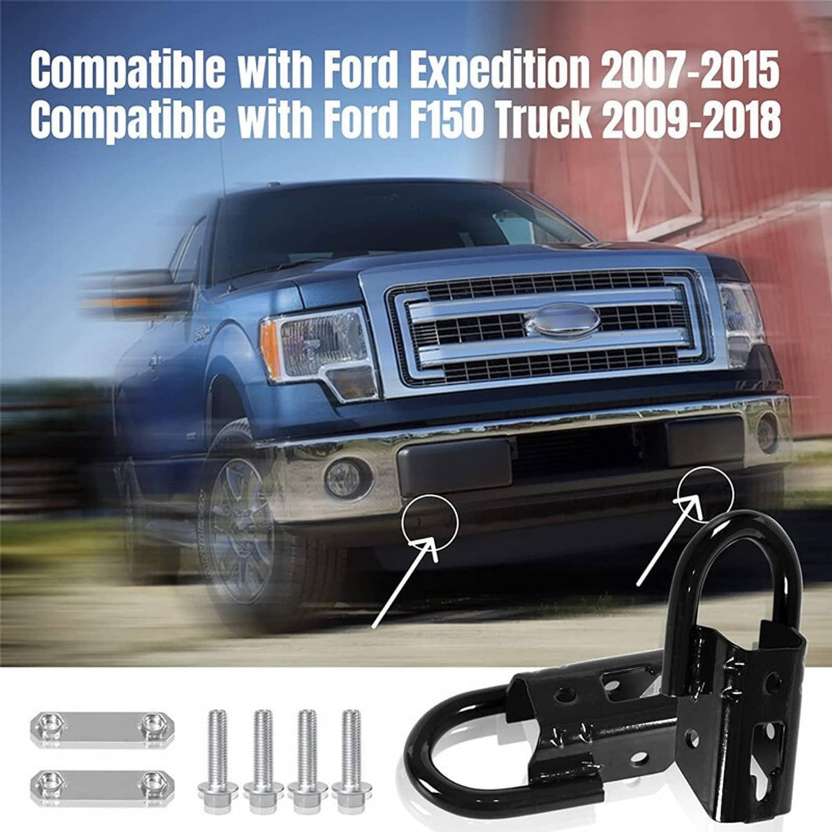 Solidspare Black Tow Hooks Set For 2015-2021 Ford F-150 F150 Front LH & RH FL3Z17N808A NEW