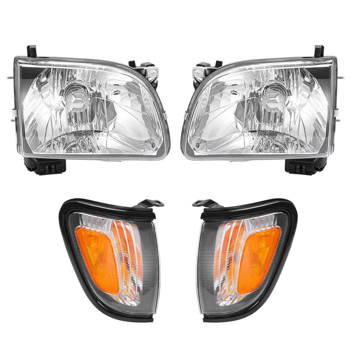 Solid Spare For 2001 2002 2003 2004 Toyota Tacoma White Headlights & Black Corner Light 4Pcs