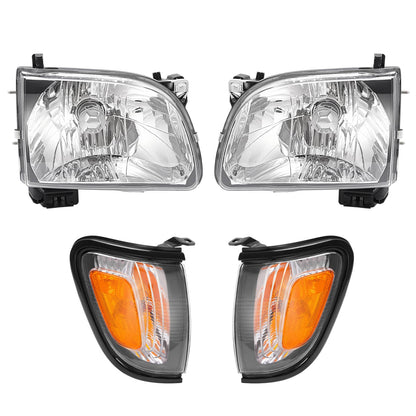 Solid Spare For 2001 2002 2003 2004 Toyota Tacoma White Headlights & Black Corner Light 4Pcs