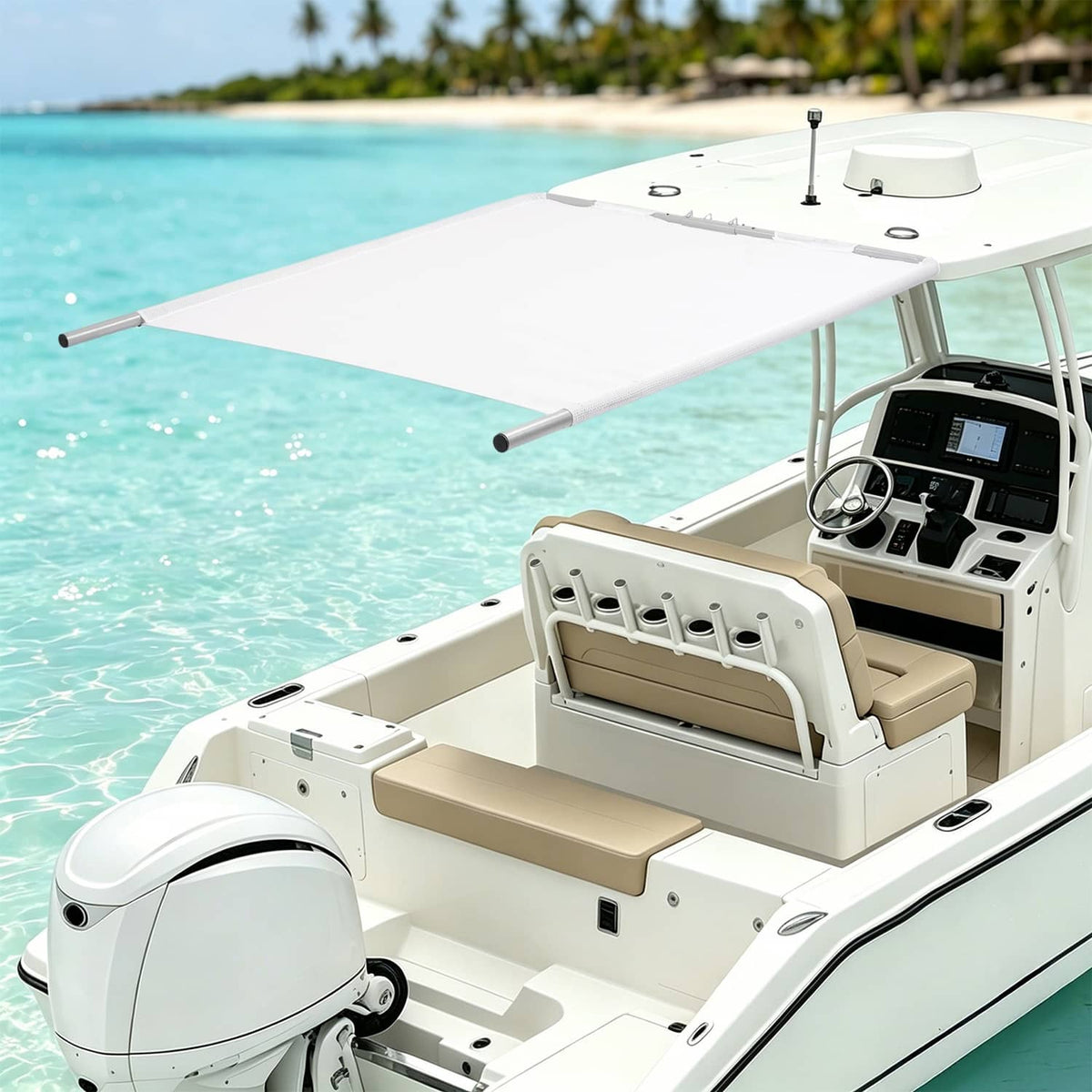 Solidspare Silvery+White Boat Sun Shade For Boats 25 Ft And Under Aluminium Powder Coated