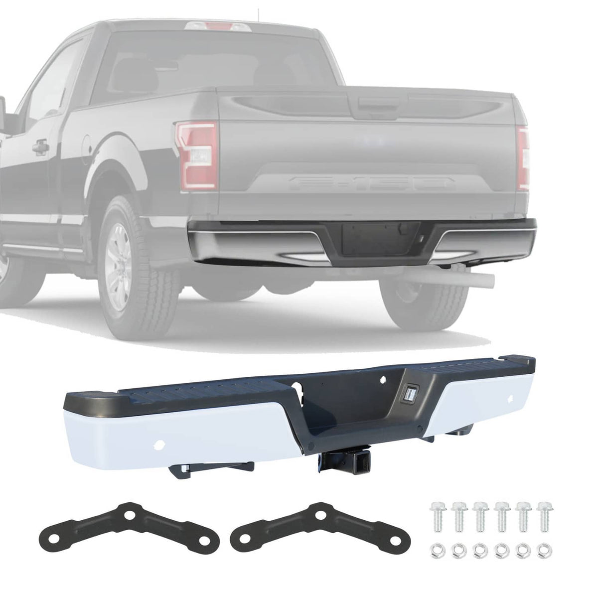 Solidspare Rear Bumper Assembly Chrome Steel For 2015-2019 Ford F150 w/Towing&Park Sensor
